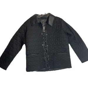 Bernardo Quilted Black Jacket Faux Leather Collar Women's M Medium‎